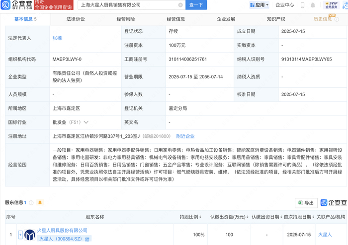 火星人新設子公司，戰略布局電器輔件銷售領域